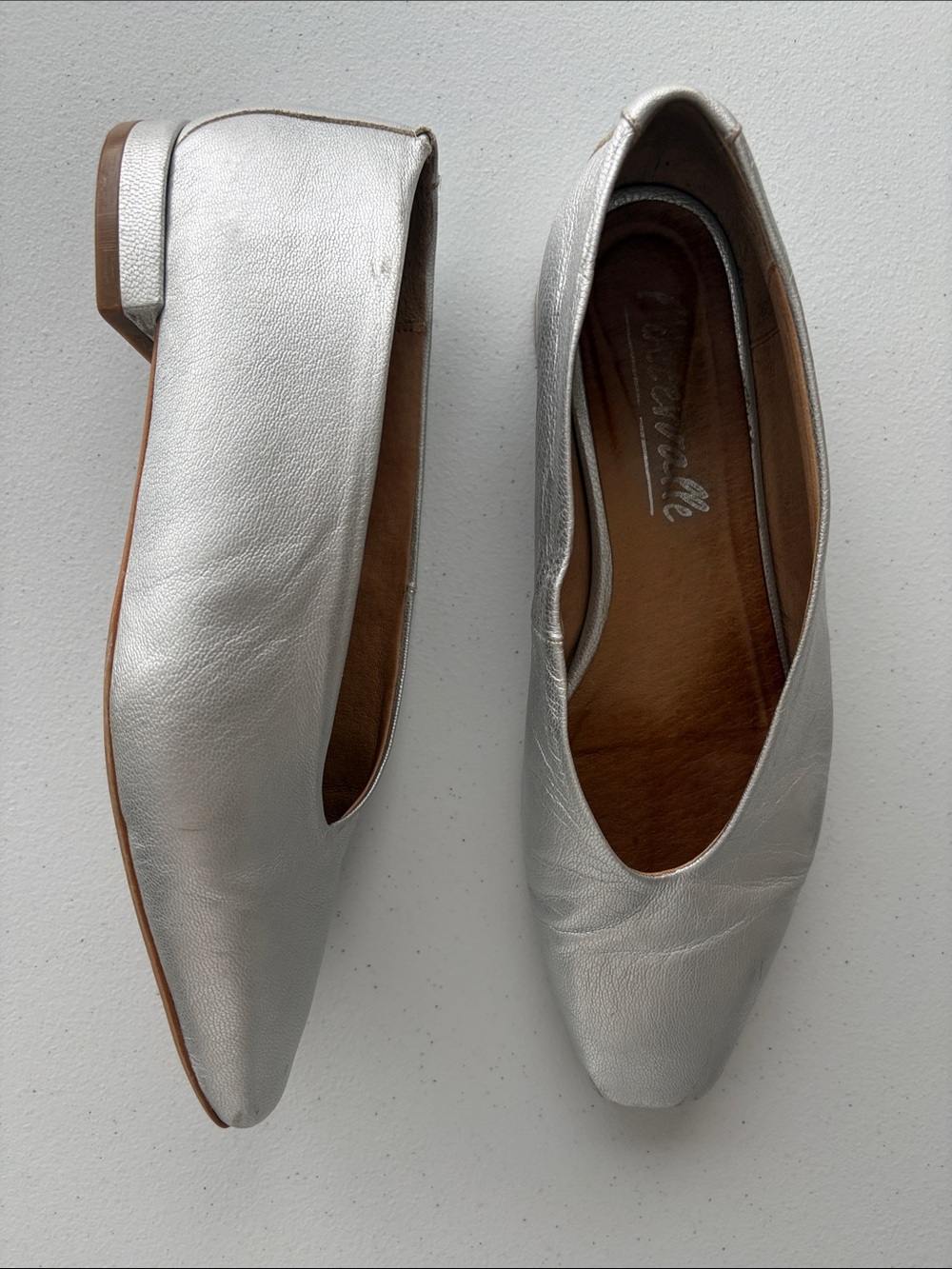 Silver Leather Ballet Flats